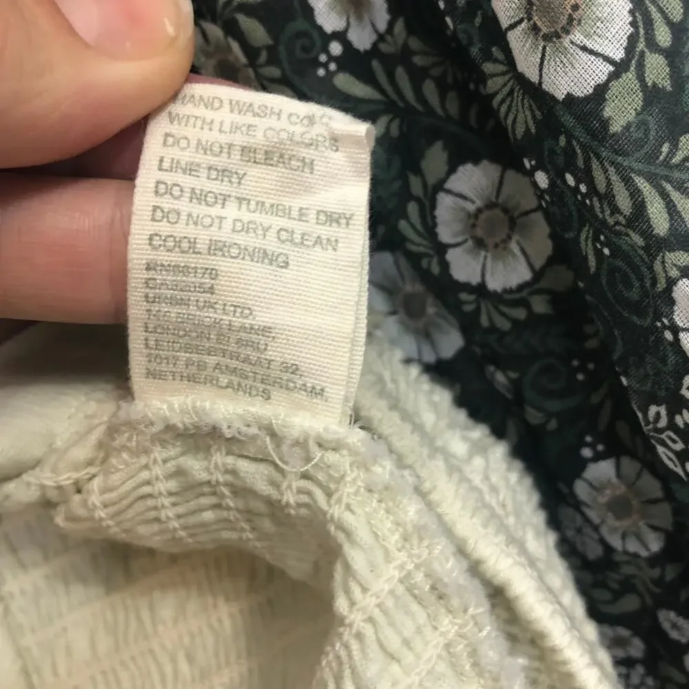 Anthropologie Top Cottagecore Smocked Coreset Lace Up Puff Sheer Floral Sleeves